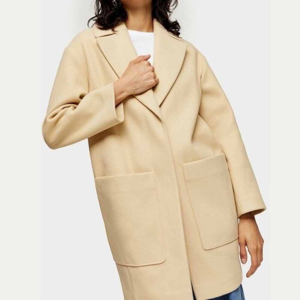 🆕 TOPSHOP Margo Oversized Buttermilk Coat Yellow Beige 2 - Picture 6 of 12